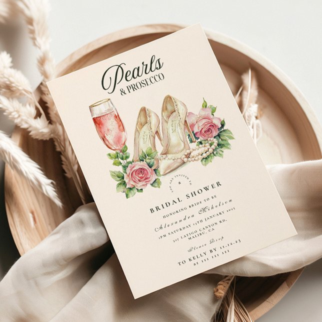 Blush Pearls and Prosecco Bridal Shower Invitation (Creator Uploaded)