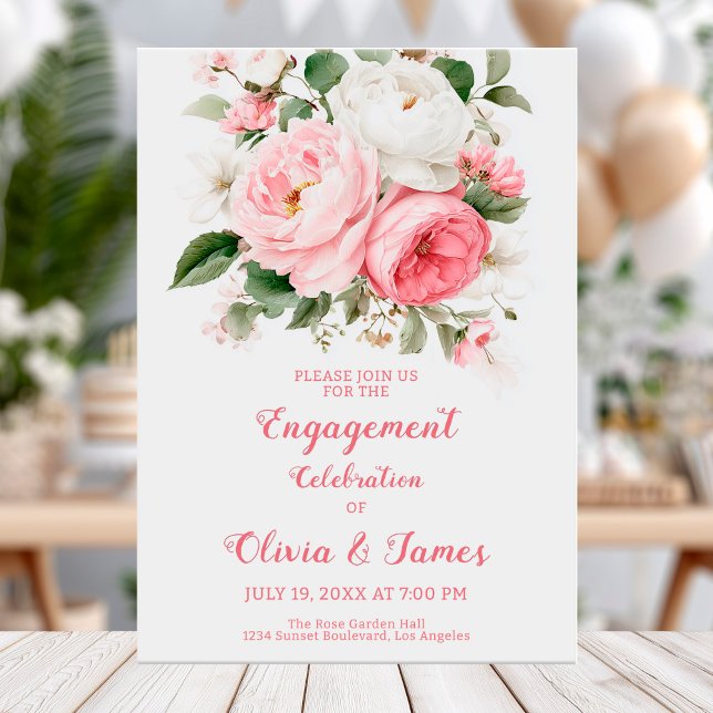 Blush peonies and white roses engagement card (Creator Uploaded)