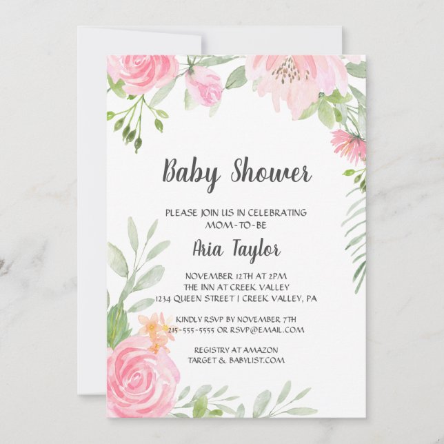 Blush Peonies Baby Shower Invitation (Front)