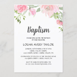 Blush Peonies Baptism Invitation