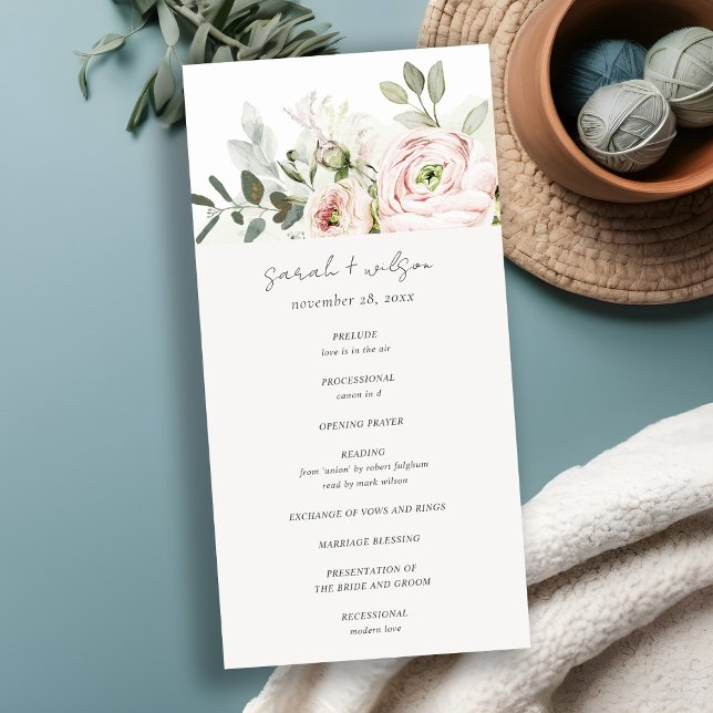 Blush Peonies Eucalyptus Foliage Wedding Program (Creator Uploaded)