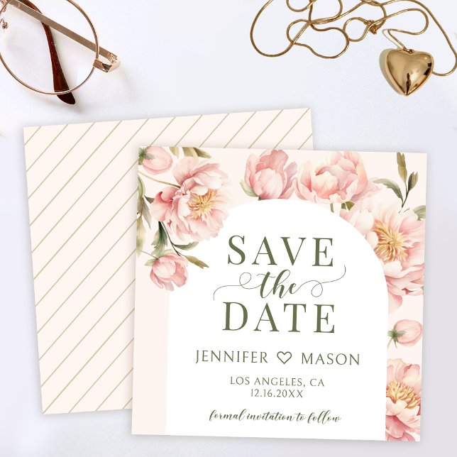 Blush peonies floral arch Save the date invitation (Creator Uploaded)