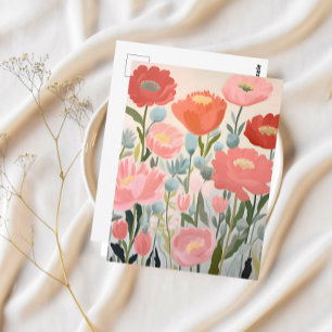 Blush Peonies Floral Art Postcard