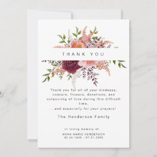 Blush Peonies Floral Bereavement Funeral Thank You Card