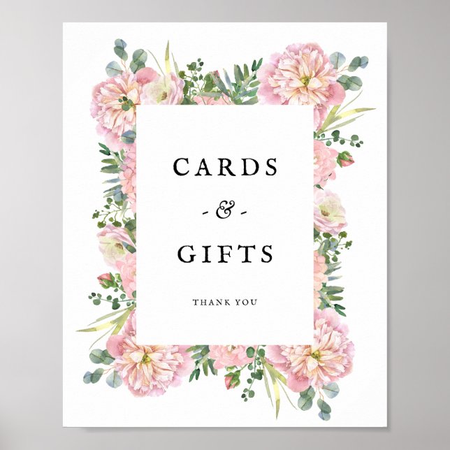 Blush Peonies Hydrangea Eucalyptus Cards Gifts Poster (Front)