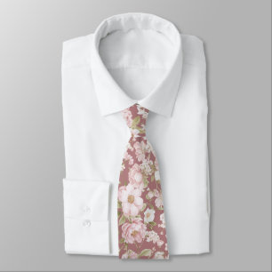 Blush Peonies on Dusty Rose Tie