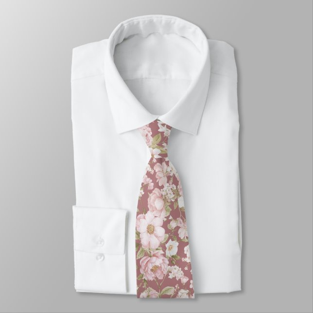 Blush Peonies on Dusty Rose Tie (Tied)
