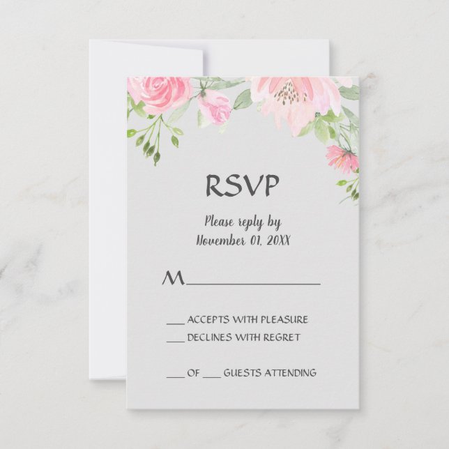 Blush Peonies on Grey RSVP Card (Front)