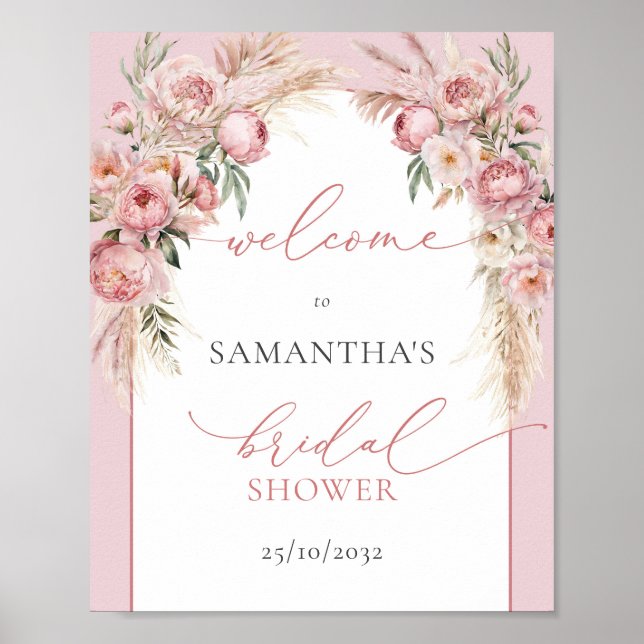 Blush peonies pampas arch Bridal Shower welcome Poster (Front)