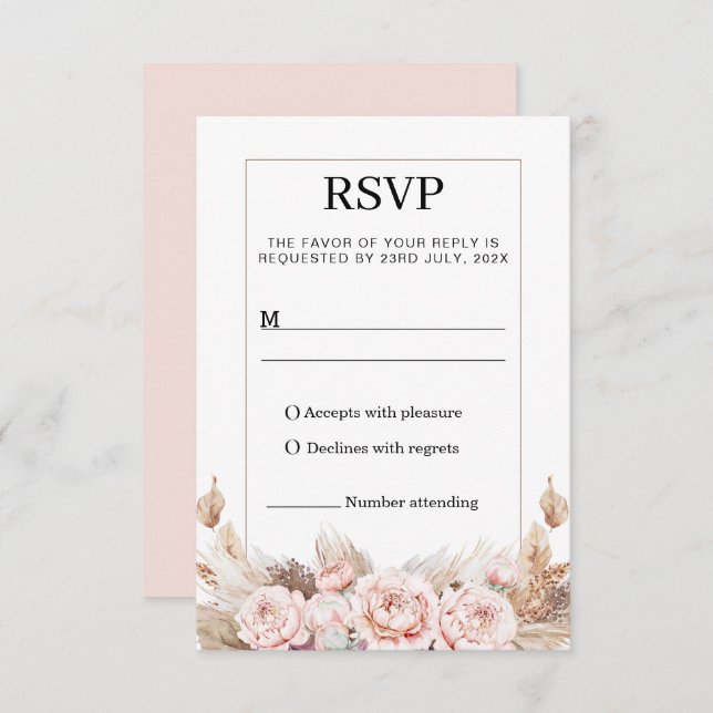 Blush Peonies Pampas Grass RSVP Response Card (Front/Back)