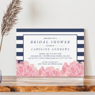 Blush Peony and Navy Stripe Bridal Shower Invitation