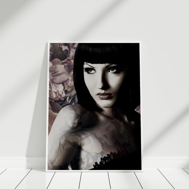 Blush Peony and Tattoo Fashion Model Print (Blush Peony and Tattoo Fashion Model Print in a white frame.)