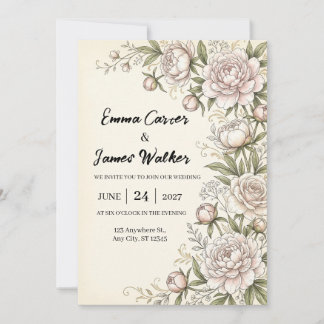 Blush Peony Botanical Wedding Invitation