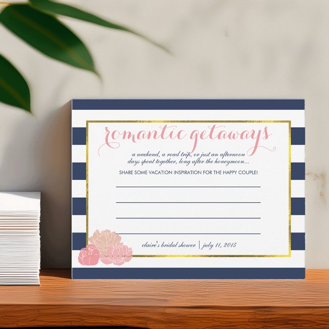 Blush Peony Bridal Shower Vacation Ideas Card (Creator Uploaded)