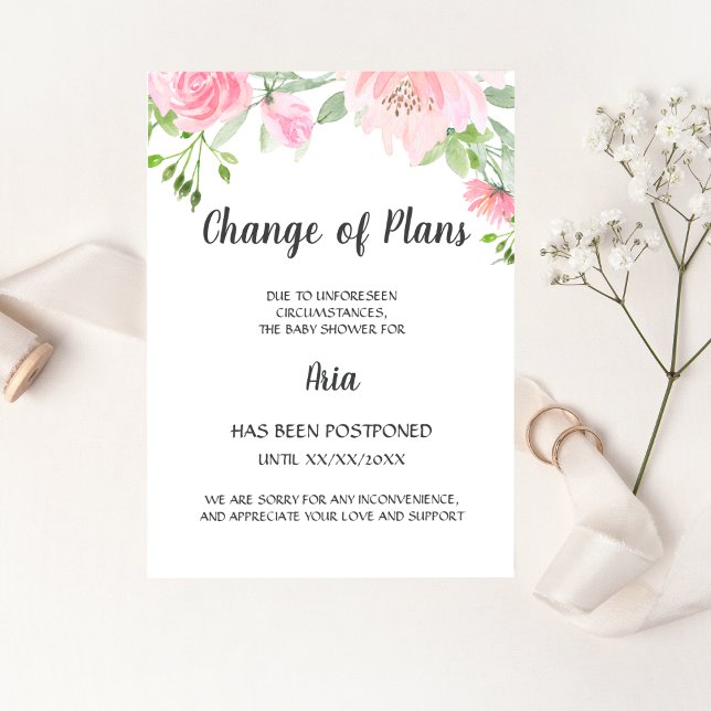 Blush Peony Change of Plans Shower Announcement (Creator Uploaded)