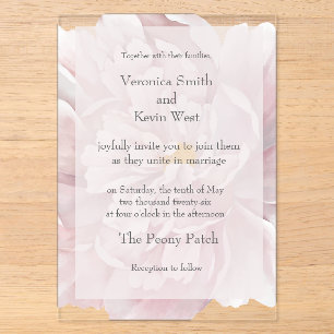 Blush Peony Clear Acrylic Wedding Invitation