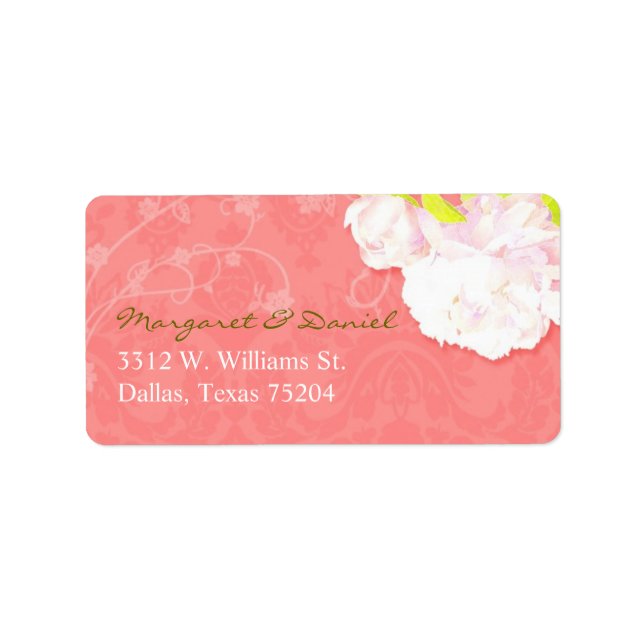 Blush Peony Coral Wedding Address Label (Front)