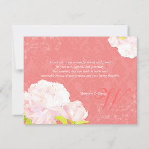 Blush Peony Coral Wedding Thank You Card