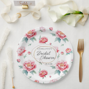 Blush Peony Custom Name Paper Plate
