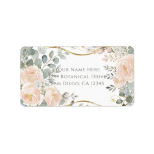 Blush Peony & Eucalyptus Botanical Floral Wedding  Label