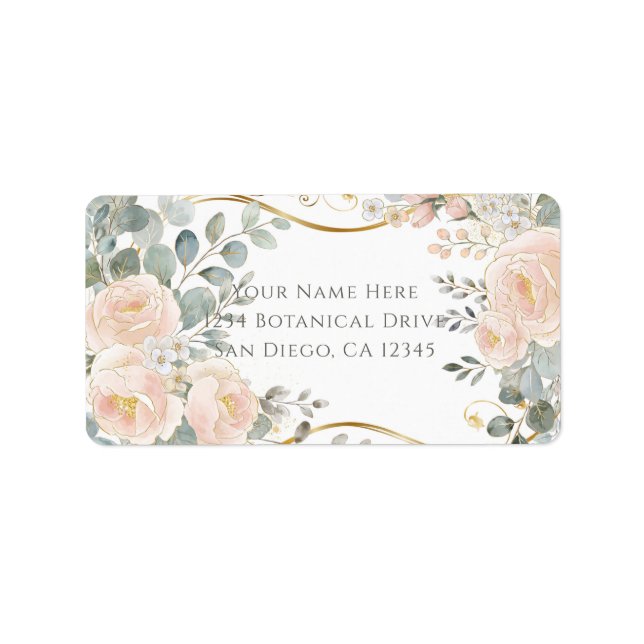 Blush Peony & Eucalyptus Botanical Floral Wedding  Label (Front)