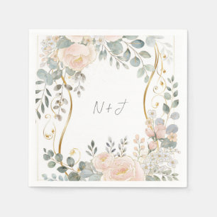 Blush Peony & Eucalyptus Botanical Floral Wedding Napkin