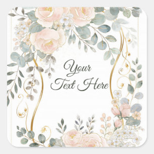 Blush Peony & Eucalyptus Botanical Floral Wedding  Square Sticker