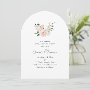 Blush Peony Floral Arch Minimal Engagement Party Invitation
