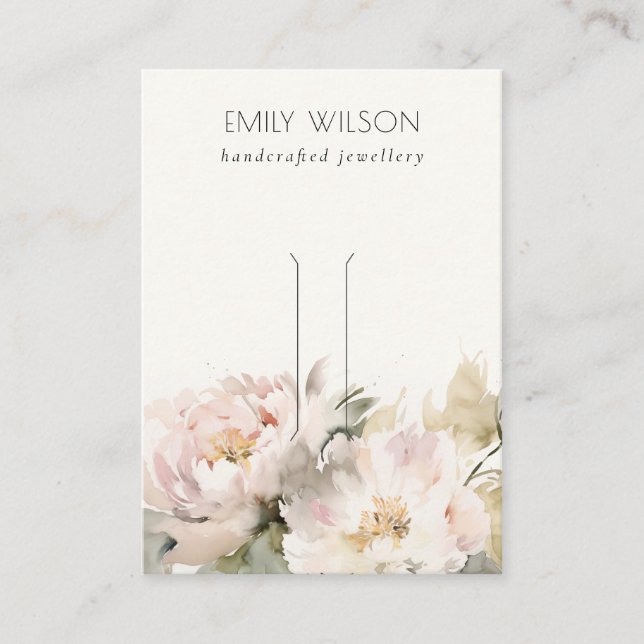 Blush Peony Floral Bunch Hairpin Jewellery Display Business Card (Front)