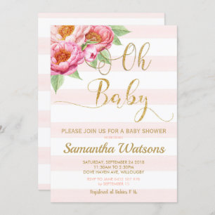 Blush Peony Floral Oh Baby Shower Invitation Girl