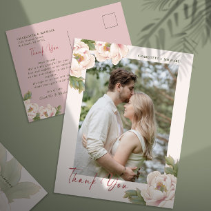 Blush Peony Floral Photo Wedding Thank You  Postca Postcard