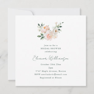 Blush Peony Floral Square Minimalist Bridal Shower Invitation