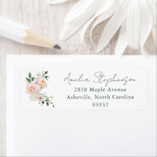 Blush Peony Floral Watercolor Pink Return Address Label