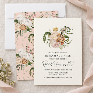 Blush Peony Floral Wedding Rehearsal Dinner Invitation