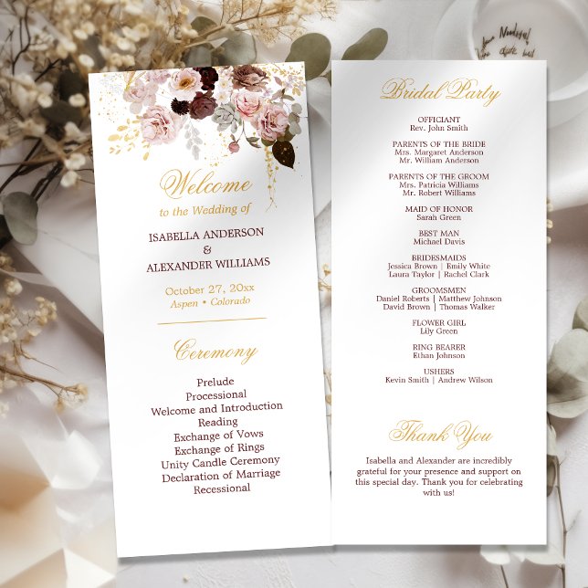 Blush Peony & Gold Burgundy Floral Wedding Program (Creator Uploaded)