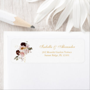 Blush Peony & Gold Burgundy Wedding return address Return Address Label