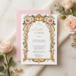 Blush Peony Gold Floral Bridal Shower Invitation