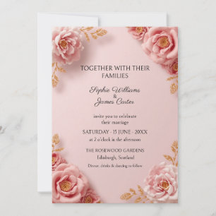 Blush Peony Gold Leaf Wedding Invitation