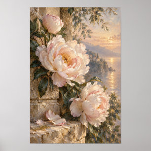 Blush Peony Lakeside Sunset Fine Art Wall Art