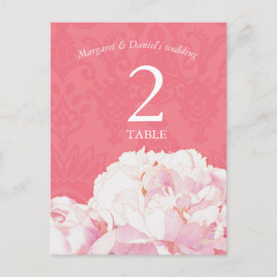 Blush Peony Pink Wedding Table Number Card