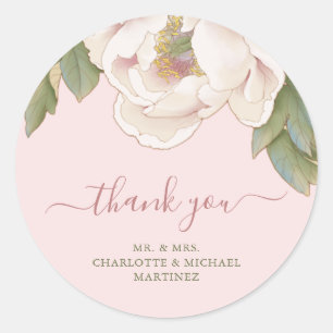 Blush Peony Rose Wedding Thank You Favour Sticker