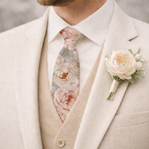Blush Peony Watercolor Floral Wedding Tie