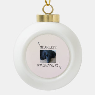 Blush Pet Photo with Festive Paw Prints Ceramic Ball Christmas Ornament