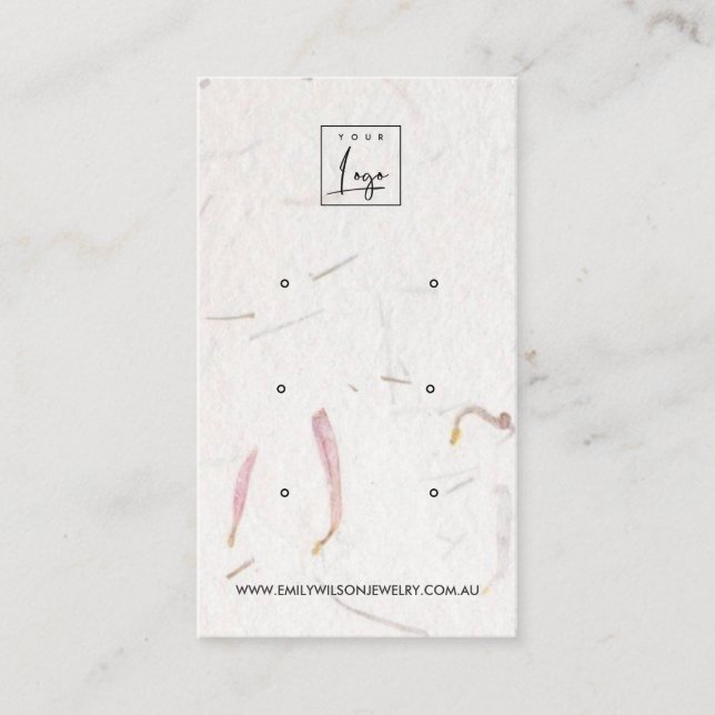 BLUSH PETAL HANDMADE PAPER 3 STUD EARRING DISPLAY BUSINESS CARD (Front)
