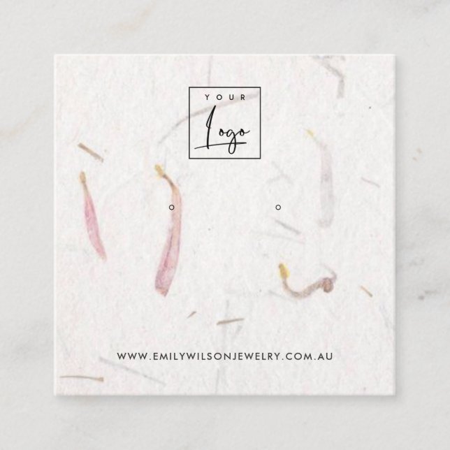 BLUSH PETAL HANDMADE PAPER  STUD EARRING DISPLAY SQUARE BUSINESS CARD (Front)