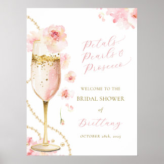 Blush Petals Pearls Prosecco Bridal Shower Poster