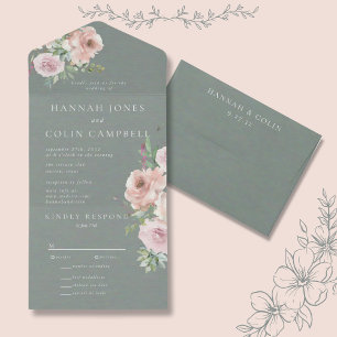 Blush Petals & Sage Succulents Minimal Botanical All In One Invitation