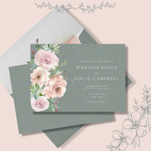 Blush Petals & Sage Succulents Minimal Botanical Invitation