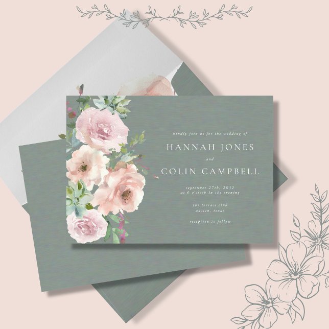 Blush Petals & Sage Succulents Minimal Botanical Invitation (Creator Uploaded)