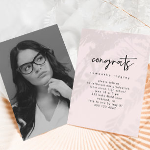 Blush Photo Graduation Party with Typography Invitation